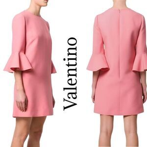 VALENTINO Pink Crêpe Couture Bell Sleeve Dress Sz 6 Like New
